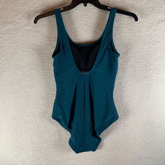 Calvin Klein Women's Nylon Blend Tuck‎ Front One-Piece Blue Swimsuit Size 6 NWT - Picture 3 of 8